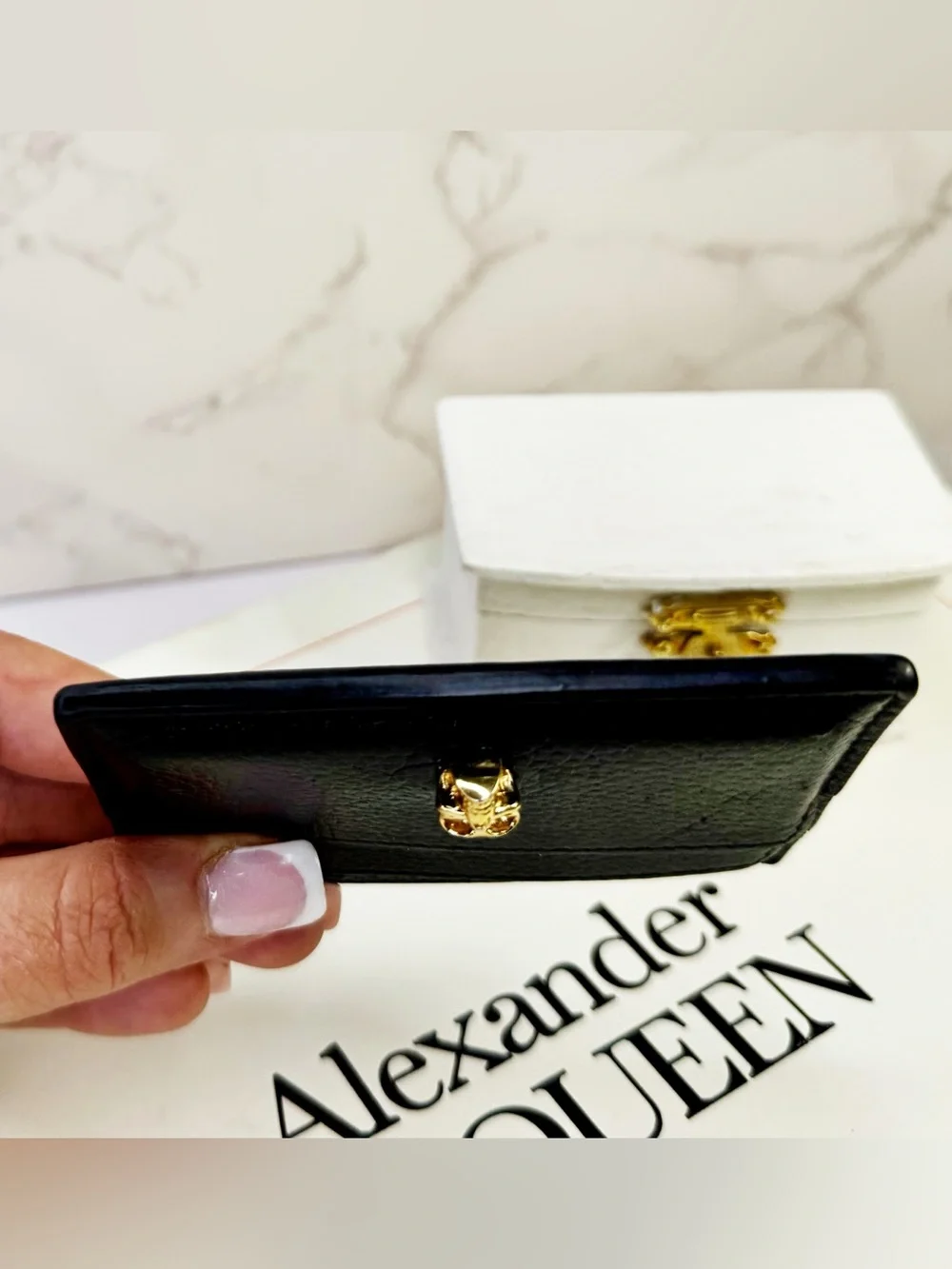 Alexander McQueen Black Leather Crystal Skull CardHolder